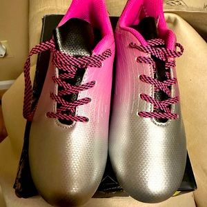 Girls Silver & Pink Soccer Cleats
